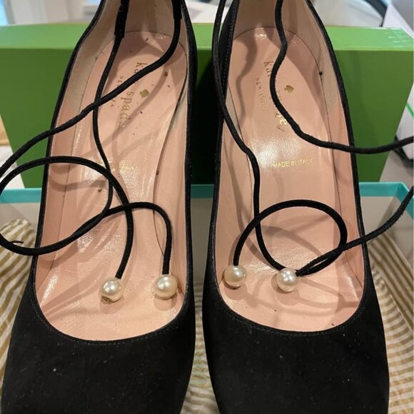 Kate Spade Gena Suede Ankle Tie Block Heel Pump - Picture 2 of 3